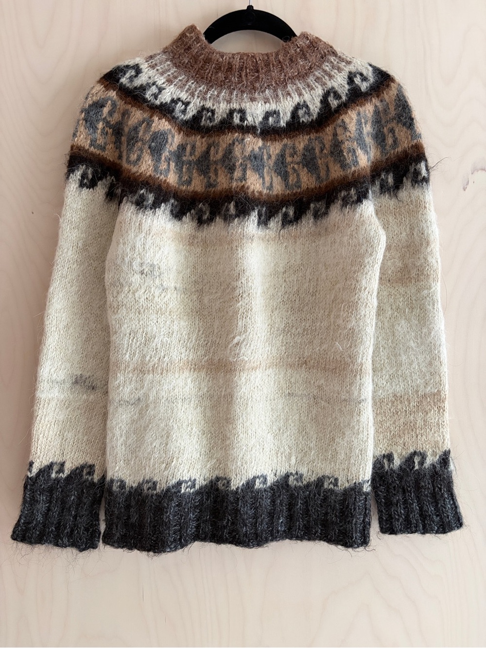Cozy Icelandic-Style Fair Isle Wool Sweater in Cream & Brown